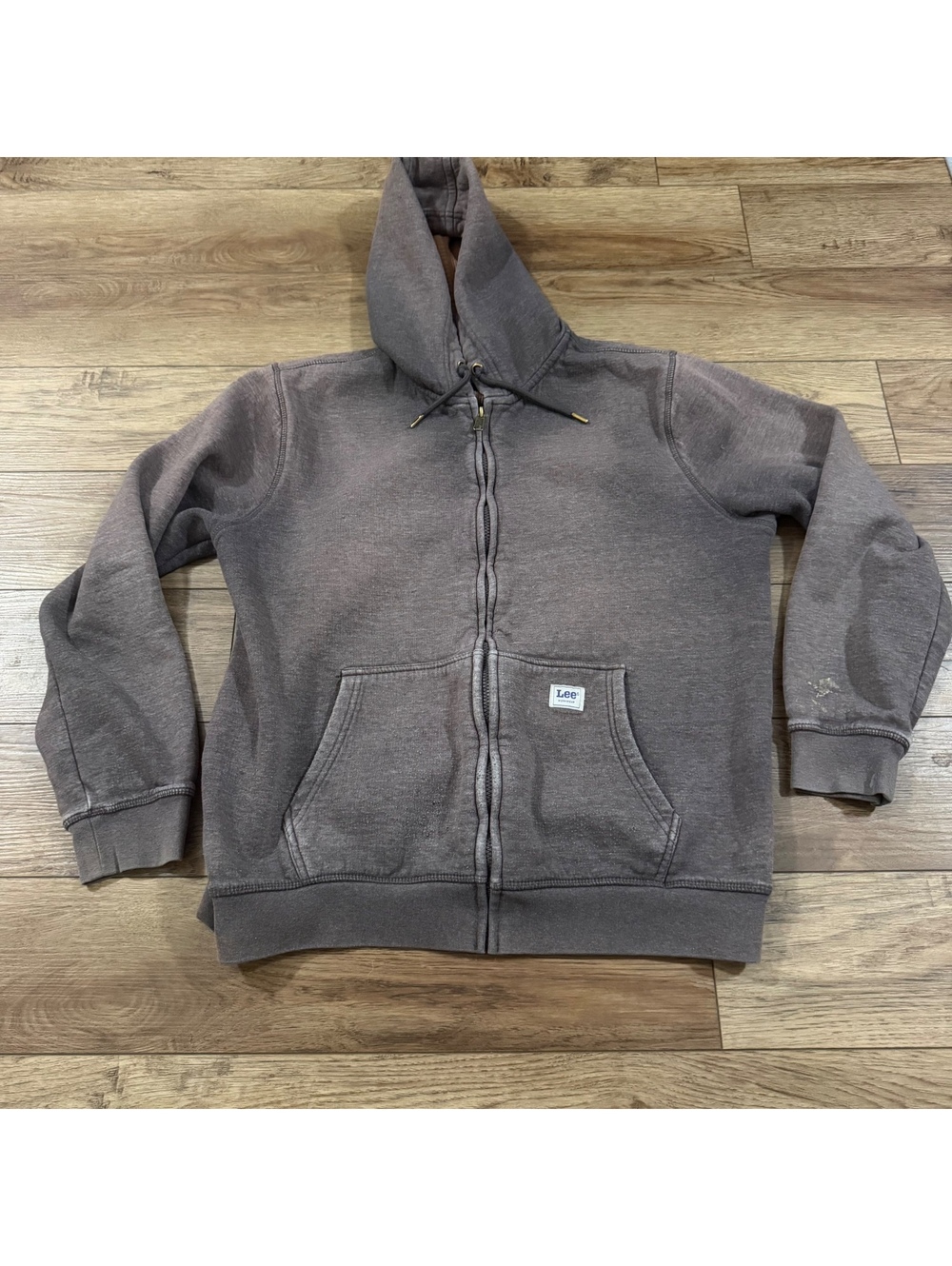 Vtg Lee Thermal Lined Full Zip Hoodie Jacket Brown L